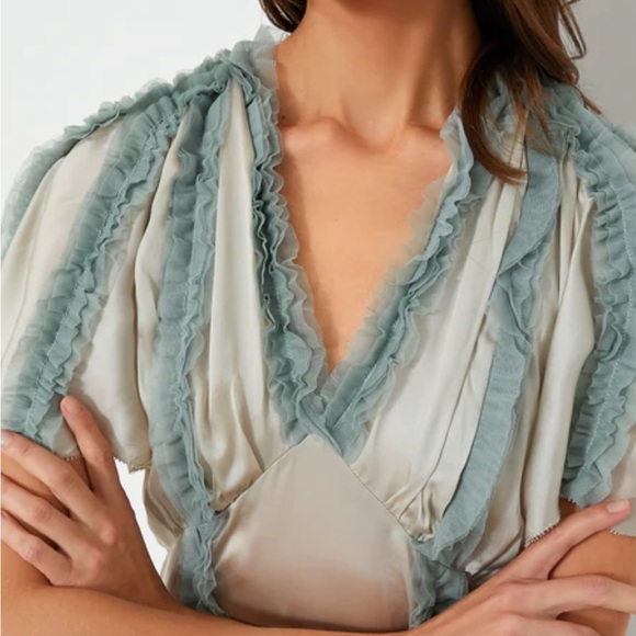THE GREAT. Dresses & Skirts - THE GREAT. Cream and Blue Ruffled Dancehall dress